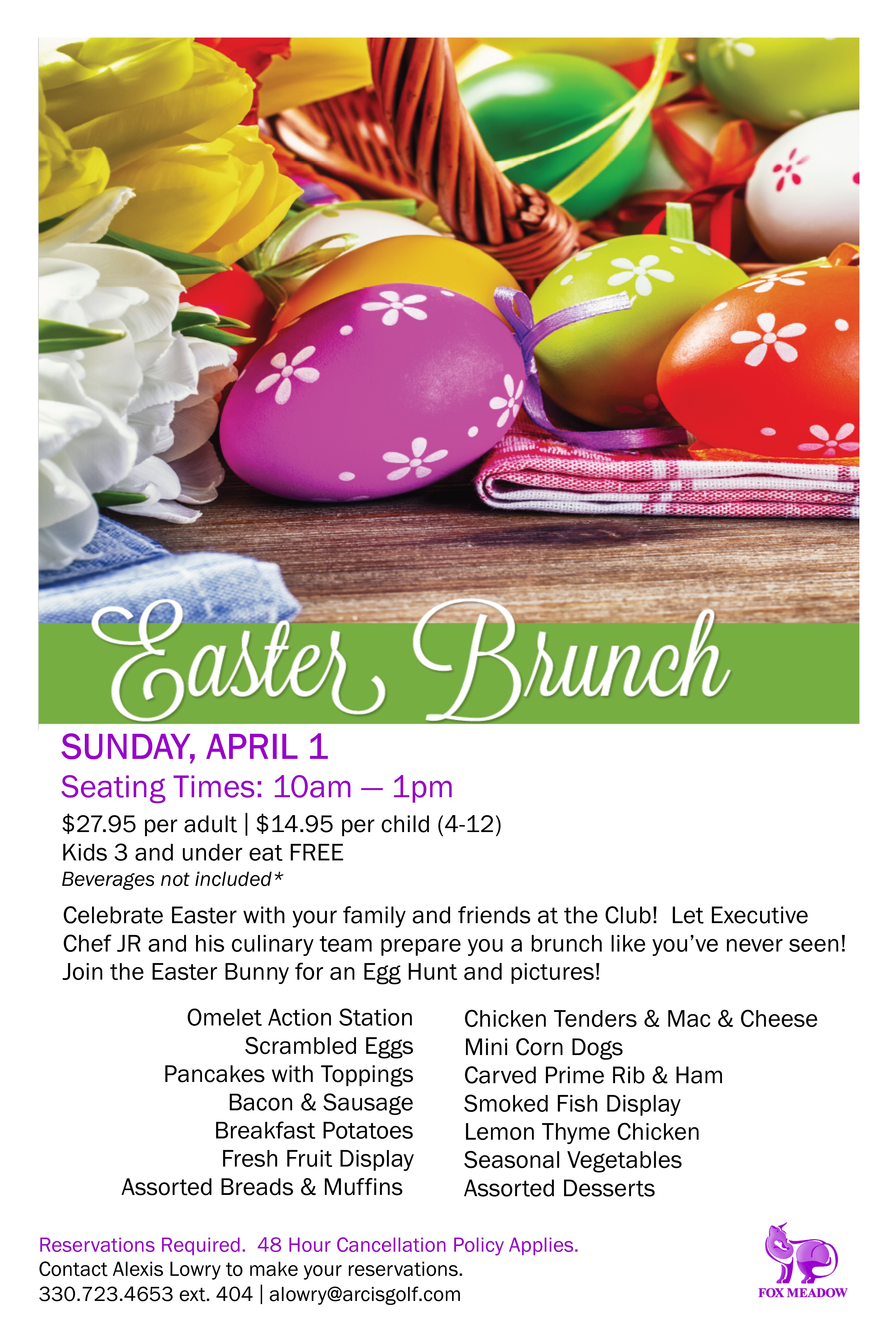 Easter Brunch & Egg Hunt with the Easter Bunny Fox Meadow Country